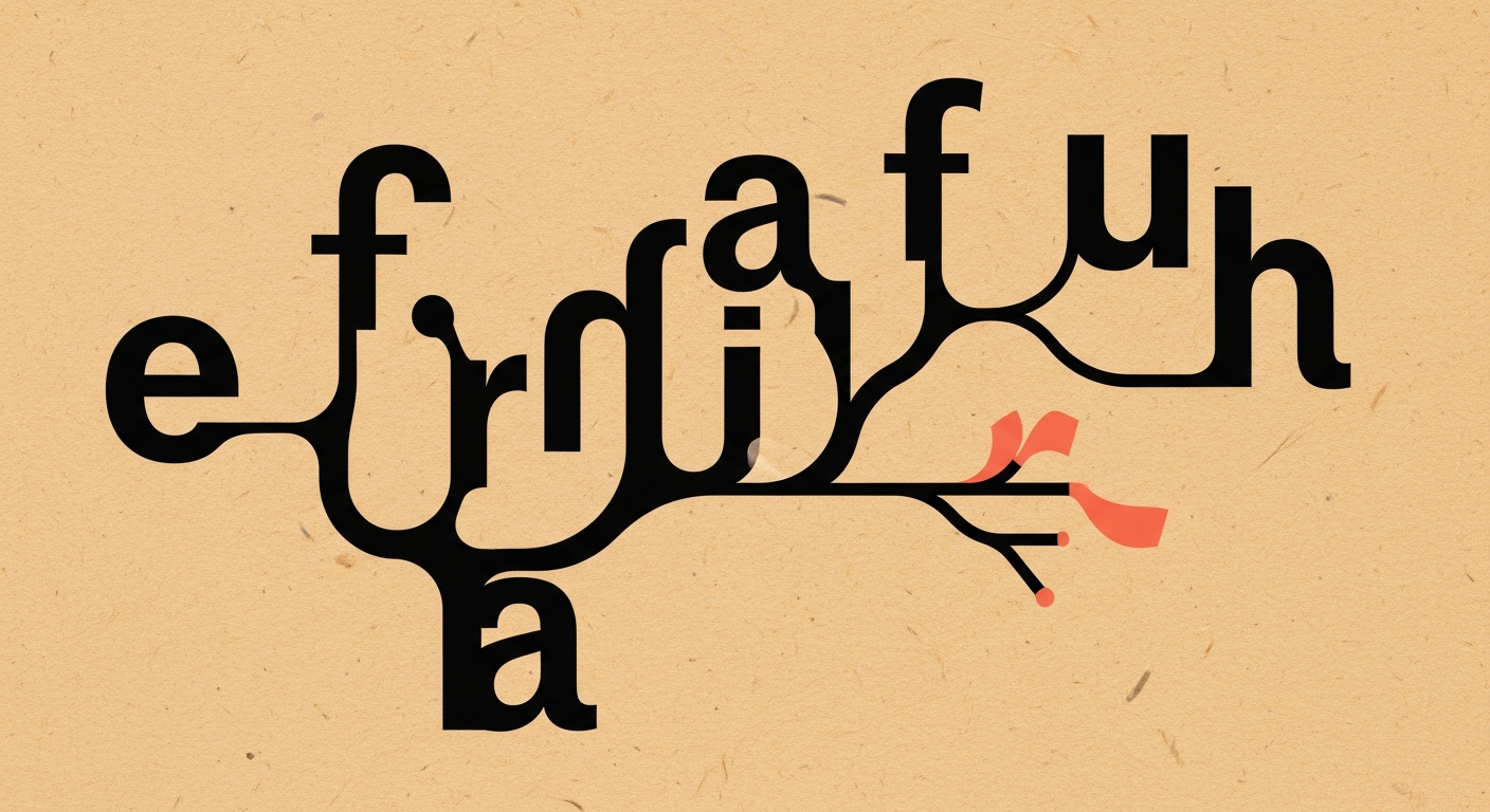 Concrete poetry: words branching like a diagram.
